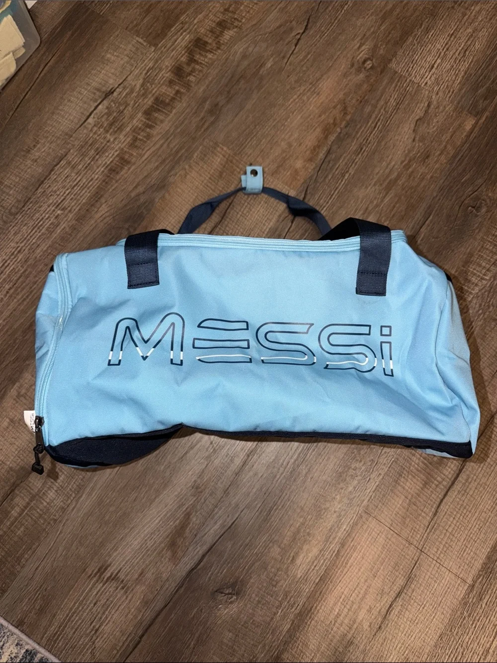 Light Blue MESSI Duffel Bag with Navy Accents-NWT